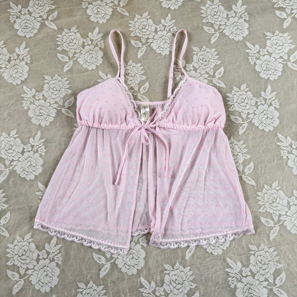 Jessica Simpson Pink Heart Mesh Babydoll Cami Top Size Small